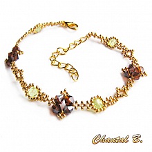 bracelet perles tissées swarovski bronze boheme vertes et doré