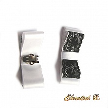 clips chaussures mariée noeud satin blanc et dentelle noire accessoire cérémonie soirée baroque
