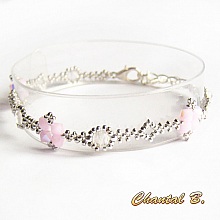 bracelet swarovski perles tissées swarovski rose AB boheme cristal et argent romantique mariage