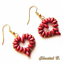 boucles d'oreilles coeur perles rouge corail et or soirée mariage cérémonie plaqué or