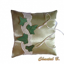 coussin d'alliances mariage satin et dentelle nature champêtre LIERRE