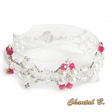 bracelet cristal swarovski rouge perles nacrées et argent tissées