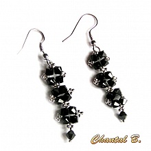 boucles d'oreilles cristal swarovski noir et argent soirée mariage