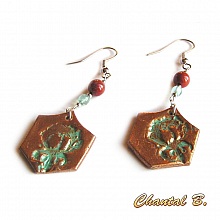 boucles d'oreilles exagone fleur perles et argent