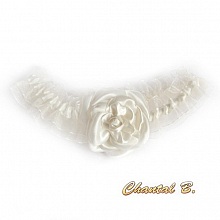 jarretière de mariée fleur de satin volant organza ivoire