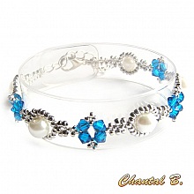 bracelet cristal swarovski bleu perles nacrées et argent tissées