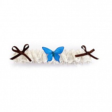 jarretière mariage dentelle blanche et papillon de soie turquoise