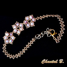bracelet de mariée fleurs de perles roses tissées et doré