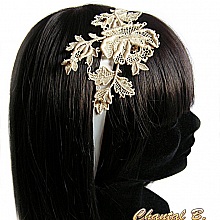 bandeau cheveux mariée ivoire dentelle Mélissa rose en guipure rebrodée de perles dorées