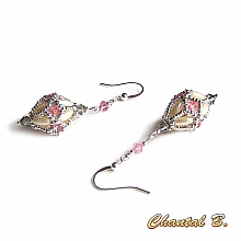 Boucles d'oreilles mariage perles swarovski rose et gris perles nacrées grain de riz et argent plaqué argent