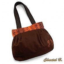 sac à main toile coton chocolat et soie peinte orangée Suki anses tressées