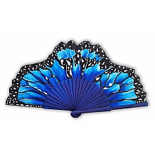 Eventail en soie peinte à la main. 'Monarque blu'