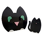 Set de rentrée scolaire en bois model : chat espiègle Pot a crayon et Porte manteau mural a 3 patères +  porte clé