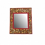 Grand miroir rectangulaire en rondin de bois couleur rouge acajou 47 x 56 cm