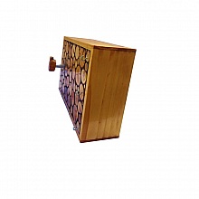 Porte-manteaux mural rectangulaire en rondin de bois couleur miel a 1 patère et porte clé 30x20 cm