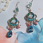 BO Caprice élégant avec cabochons verres, perles en verre, strass et perles cristal Swarovski