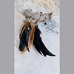 BO Chant du Coq avec des plumes de Coq et Cygne, chaîne argent, cabochons résine et clous en laiton
