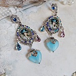 BO Infiniment Bleuté créées avec cabochons verres, perles facettées et perles Cristal Swarovski.