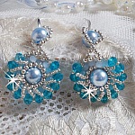 BO  Ode Bleu et Argent avec rocailles, perles rondes nacrées en Cristal, perles en Verre et crochets en Argent 925
