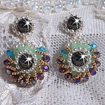 BO Ode Green and Purple montées avec rocailles, perles rondes nacrées en Cristal, perles en Verre et crochets d'oreilles Gold Filled 14 carats