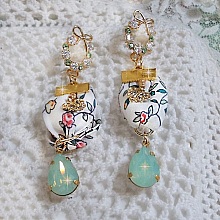 BO liberty de fleurs avec un ruban tissu, papillons et boucles d'oreilles zirconium en Plaqué Or