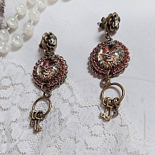 BO Chata Steampunk montées avec breloques clés, strass, cabochons loupes et perles Cristal Swarovski