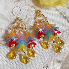 BO Garden Flowers montées avec des gouttes, perles rondes nacrées en Cristal, fleurs lucites, perles en Verre sur crochets diamantées en Gold Filled 14 carats