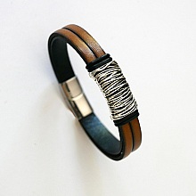 Bracelet cuir fauve doublé décor métal tressé fermoir aimanté