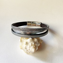 Bracelet manchette femme aux 3 cuirs argenté et gris fermoir à extension