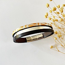 Bracelet manchette femme aux 3 cuirs orange argenté  fermoir à extension