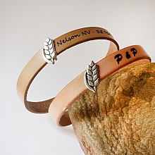 Bracelet cuir et passant Epi de blé personnalisable, noces de froment homme et femme