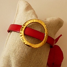 Bracelet femme large anneau doré cuir couleur au choix