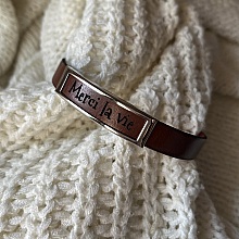 Bracelet cuir à cadre acier inoxydable gravé d'un prénom ou d'un mot 