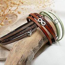 Bracelet cuir multi-tours personnalisable décor argenté étoile ou infini ou coeur 