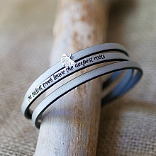 Bracelet femme cuir multitours feuille Ginkgo argenté personnalisable 