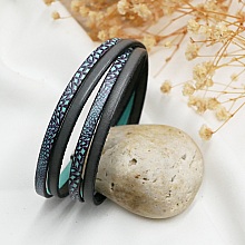 Bracelet cuir imprimé serpent bleu double tour à personnaliser