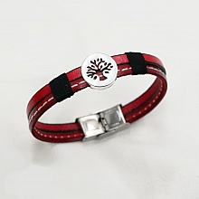 Bracelet homme en duo de cuir rouge surpiqûres Arbre de vie personnalisable 