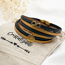 Bracelet multi-tours en cuir charmes dorés cadeau fête des mères 