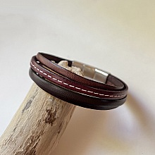 Bracelet manchette ajustable multi cuirs Marrons pour homme 