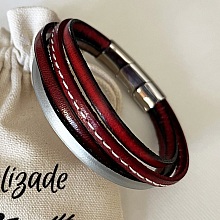 Bracelet manchette ajustable multi cuirs Rouges pour homme 
