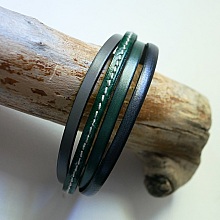 Bracelet manchette multi cuirs Verts & Gris pour homme ajustable