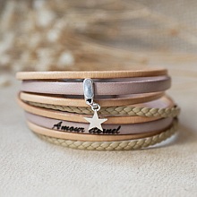 Bracelet multi cuirs pendentif tons beiges personnalisable 