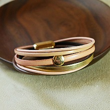Bracelet manchette multi cuir pour femme tons pêche et doré