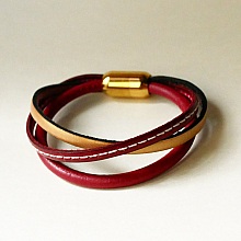 Bracelet manchette femme multi cuirs Rouge et Doré