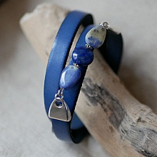 Bracelet femme cuir et perles bleu Lapis Lazuli triple tours à personnaliser 