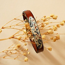 Bracelet Florâme au ruban liberty Eloïse fleurs bleues sur cuir marron