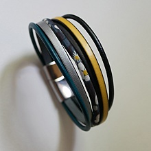 Bracelet manchette multi-rangs cuirs et cordon Liberty gris anthracite