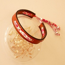 Bracelet Florâme au ruban liberty Phoebe Rose sur cuir marron